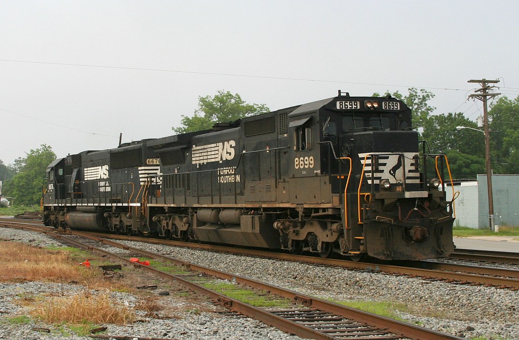 Power of the second reroute train going by the interchange track with CSX